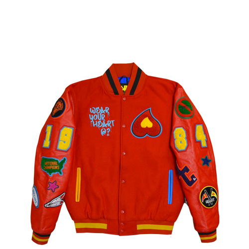 Heart Patch Varsity Jacket (Red)